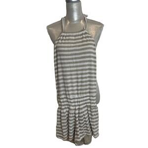 Palo Borracho Tan & White Linen Knit Romper Women Halter Tie Backless Size S